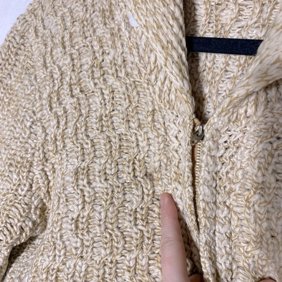 Vintage Hand Knit Ecru Shawl Collar Full Zip Cardigan Sweater L - Picture 8 of 14